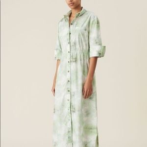 Ganni SS22 Green Tie Dye Poplin Button-down Dress